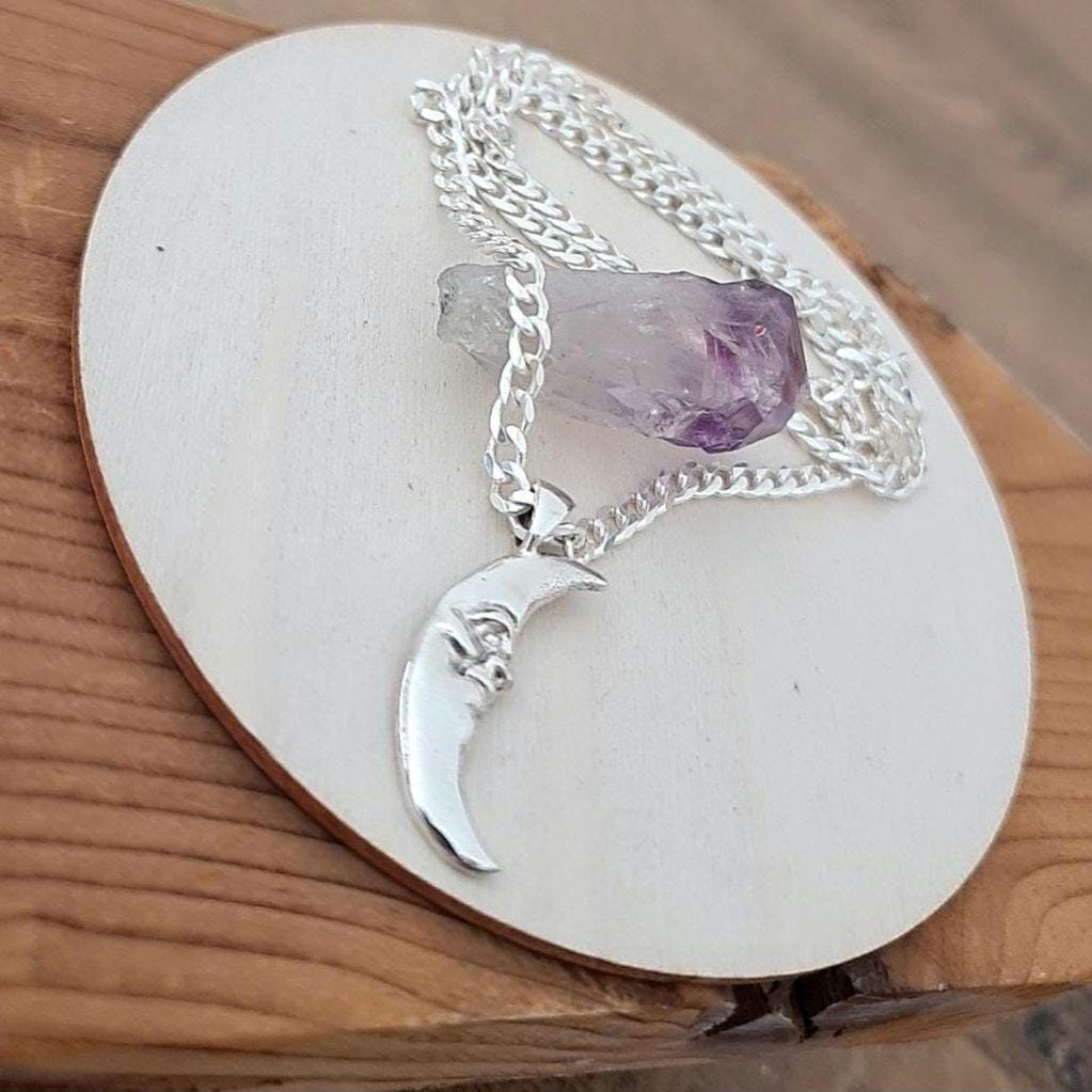 Crescent half Moon Face Pendant in 925 Sterling Silver - Unique Handcrafted