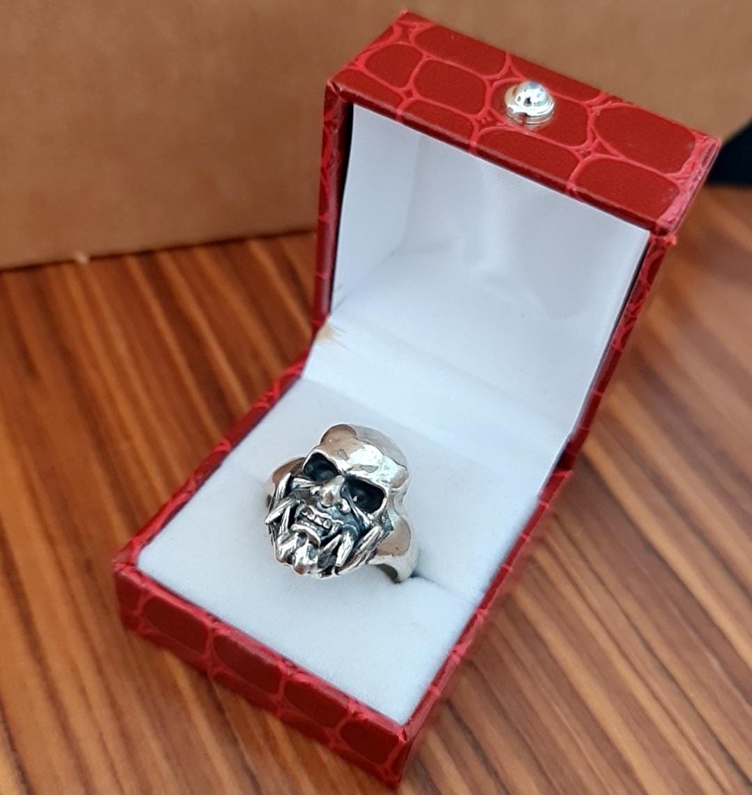 Samurai Japanese Skull Ring Sterling Silver Art, Ancient & Modern Japanese Style