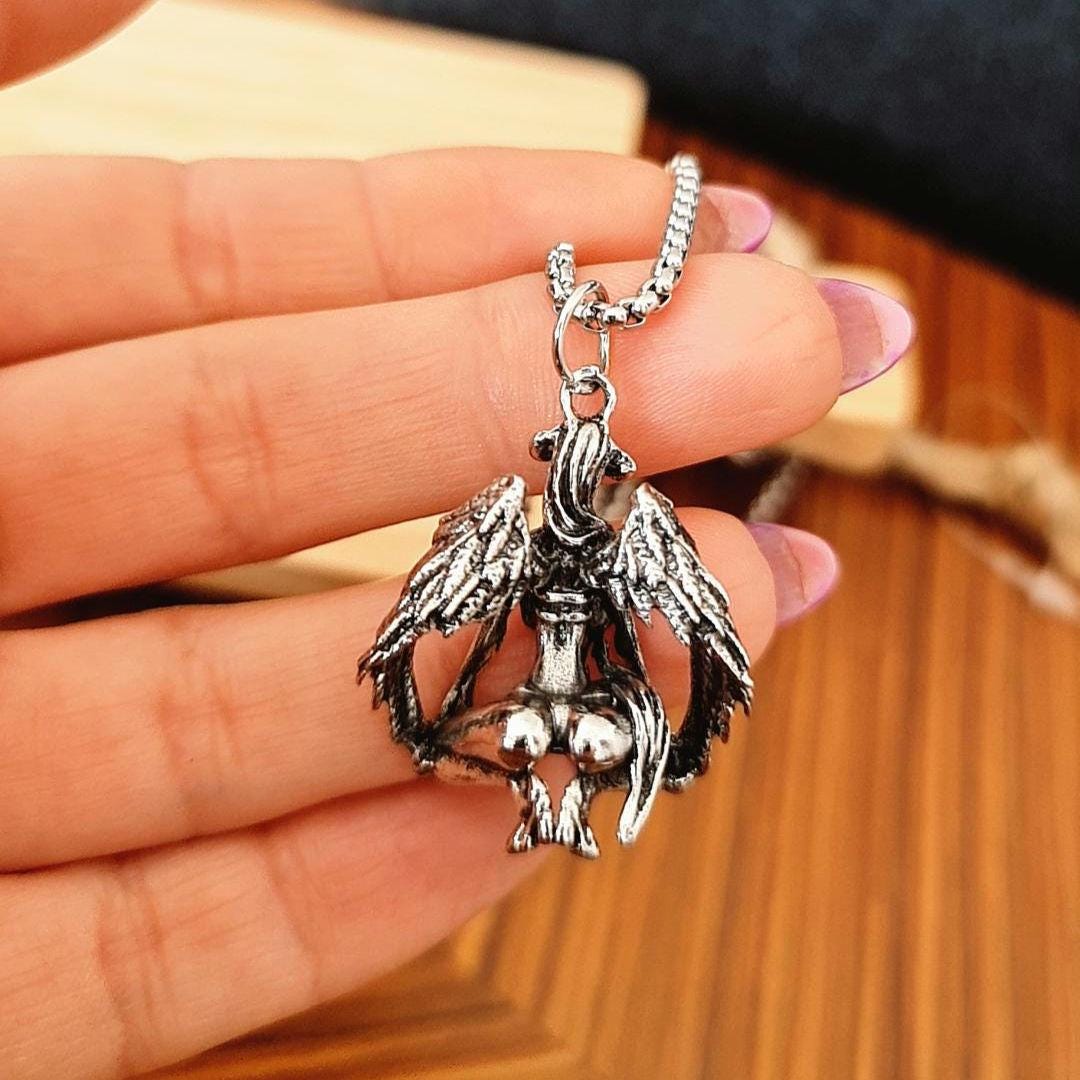 Winged Demon Devil Goddess Necklace , Anime, Cosplay- punk Gothic Sexy 60 cm round box chain