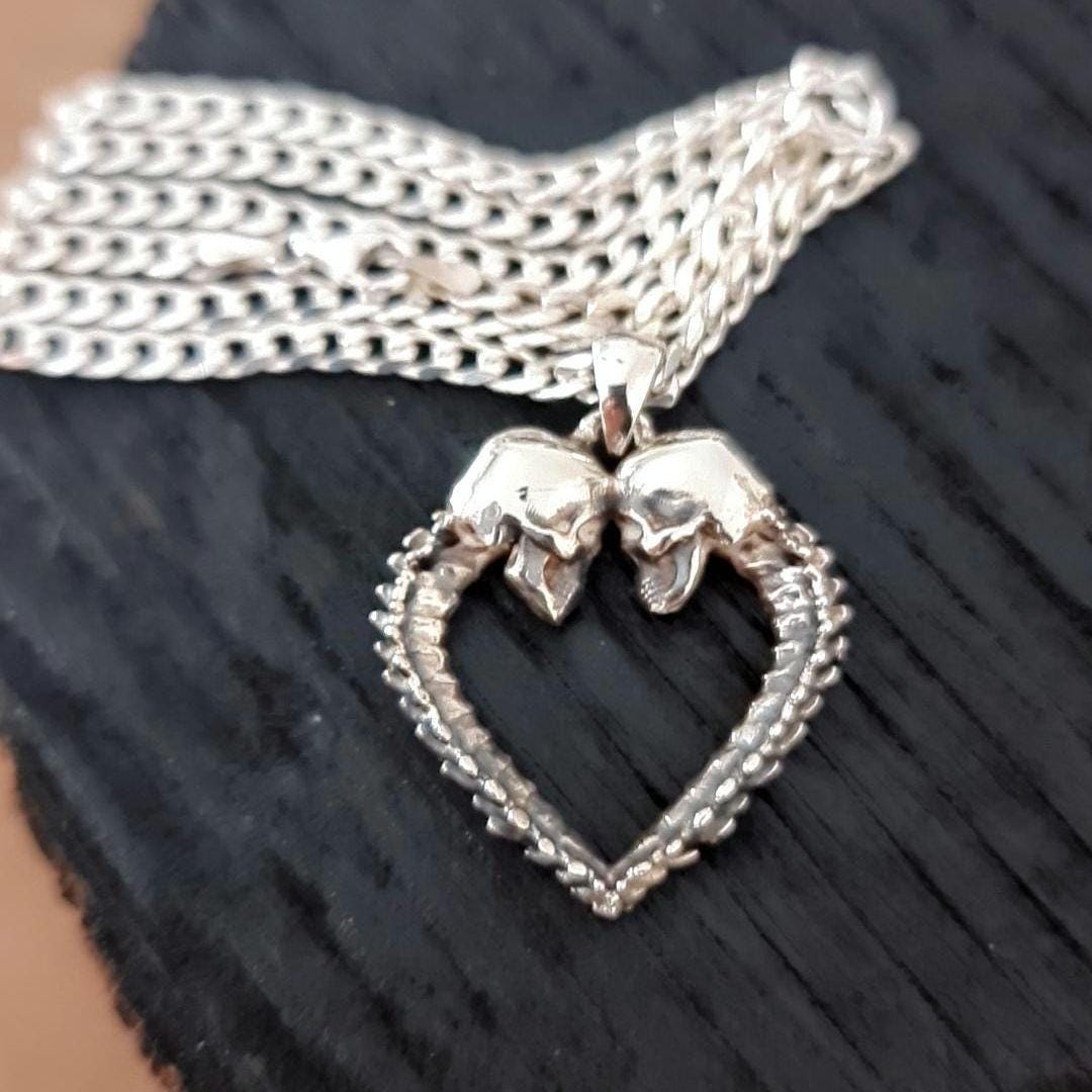 Skull Heart Pendant –Gothic Couple Necklace – – Dark Romance – Till Death Do Us Part