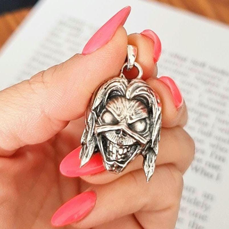 Eddie Killers Pendant, Skull Pendant, Biker - Rock - Heavy metal statement charm Sterling silver