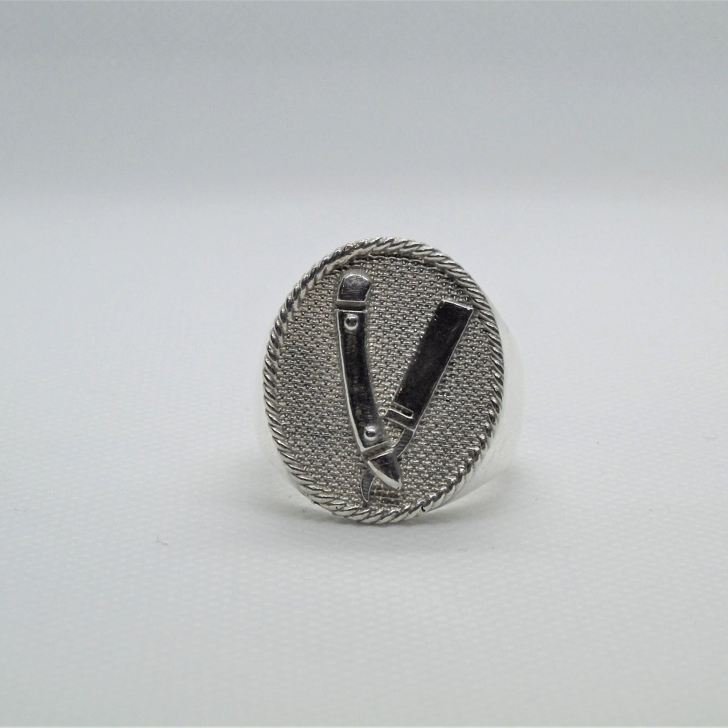 Handmade Sterling Silver Barber Razor Signet Ring - Gothic Style