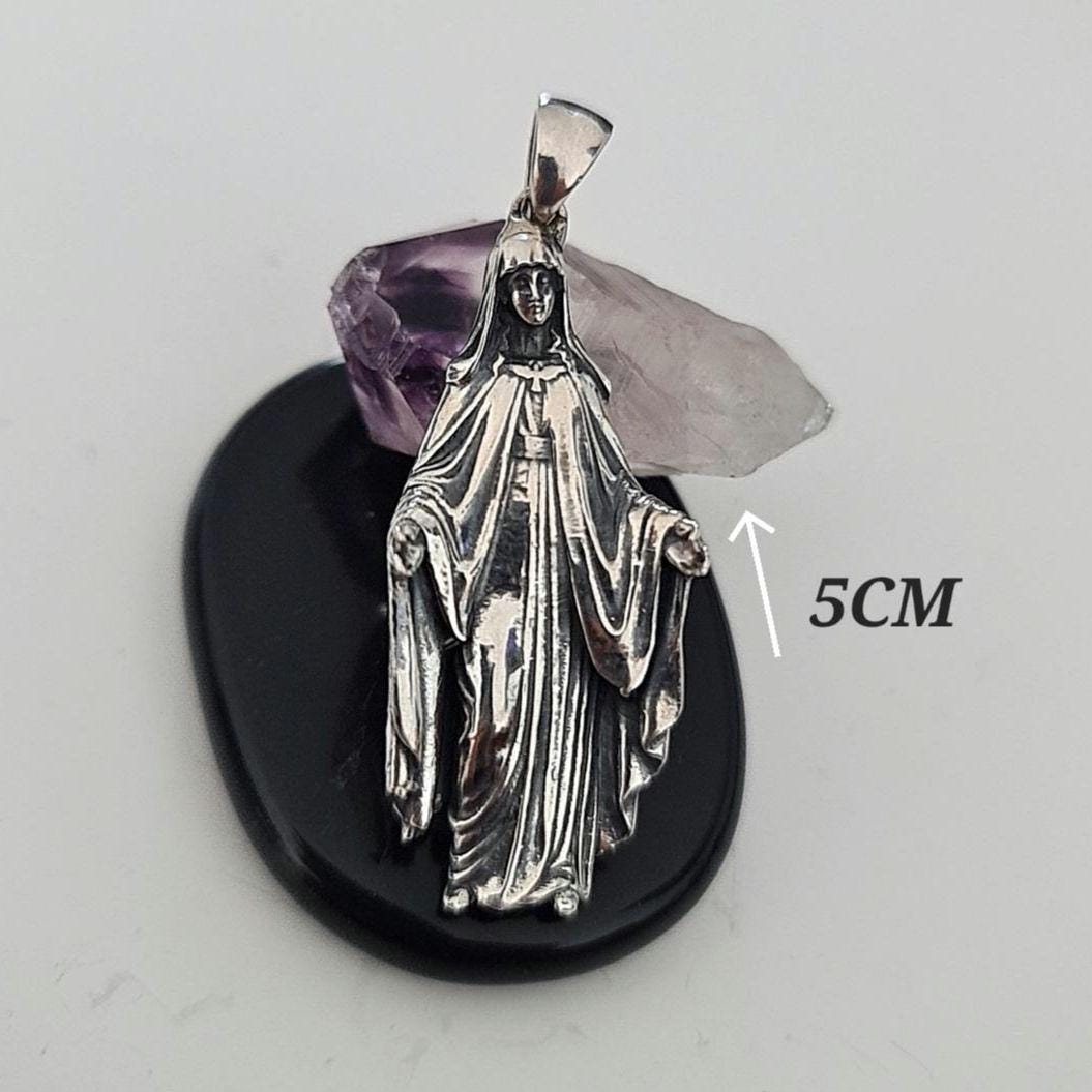 Sterling Silver Virgin Mary Necklace: Religious Protection Pendant