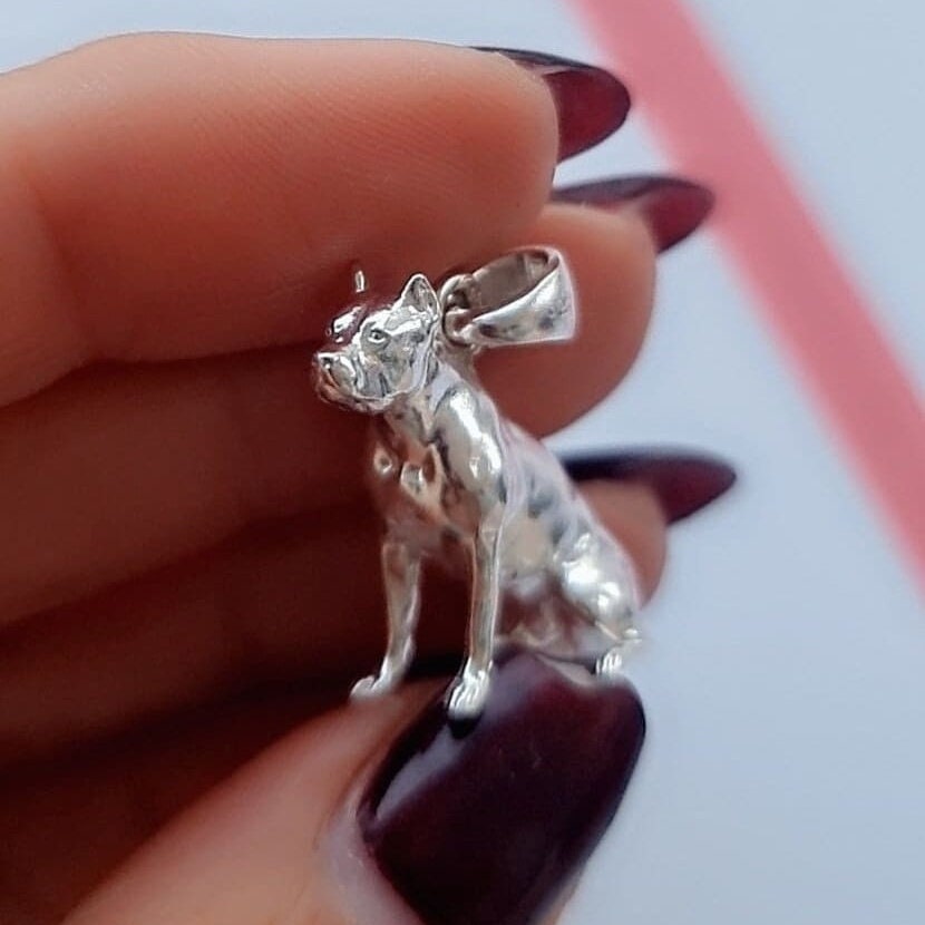 Pitbull Sterling Silver Solid figurine Pendant - Pitbull Gift for Lovers of the Breed