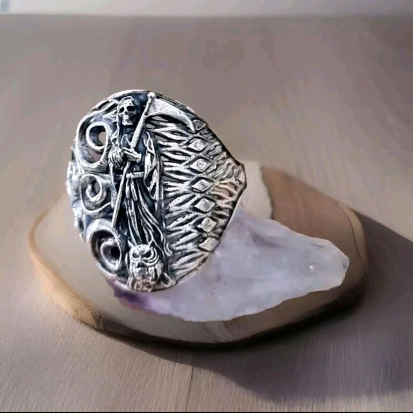 Santa Muerte Ring 925 Silver -Saint Death Ring with modern pattern solid Ring