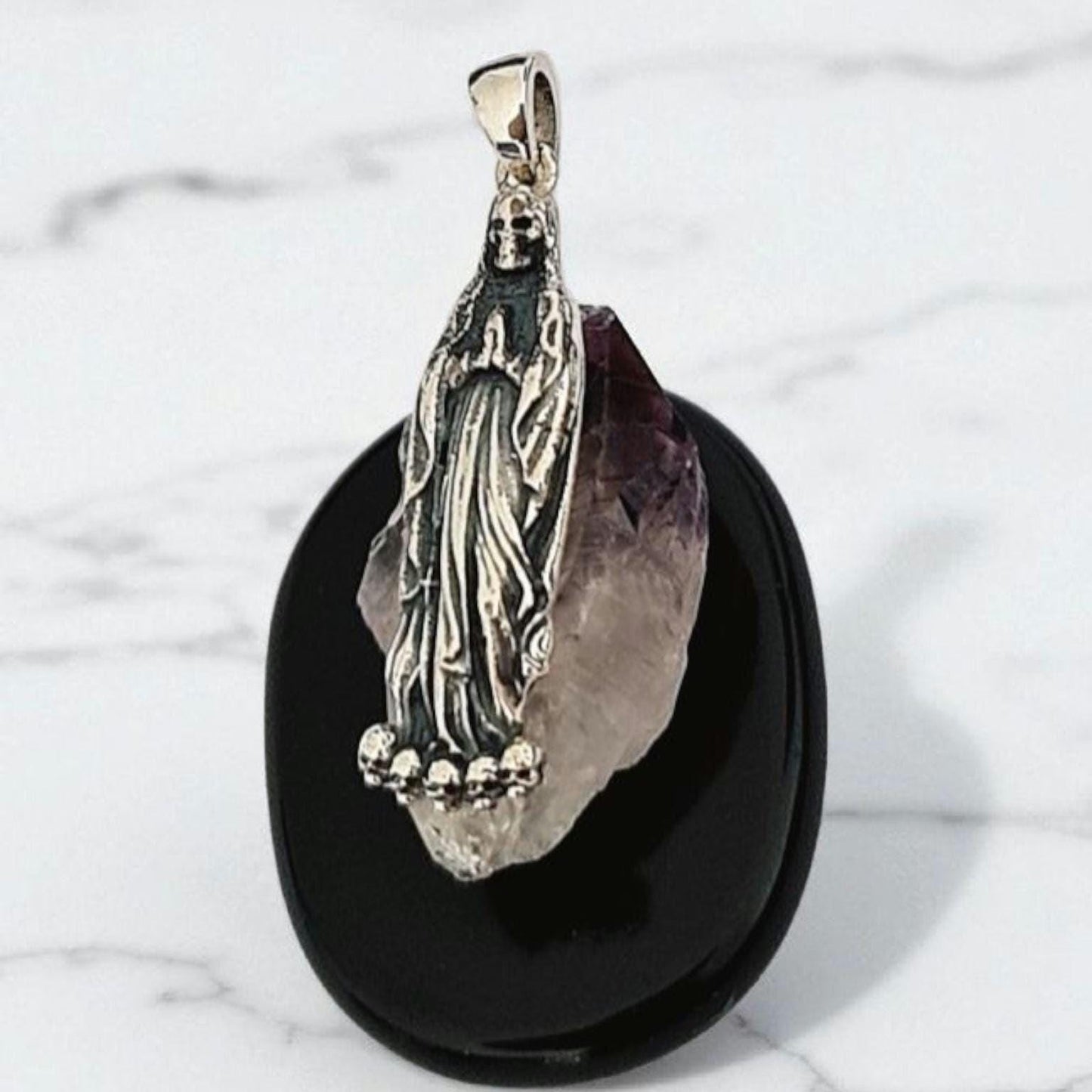 Handmade Santa Muerte Pendant Sterling Silver Gothic Necklace