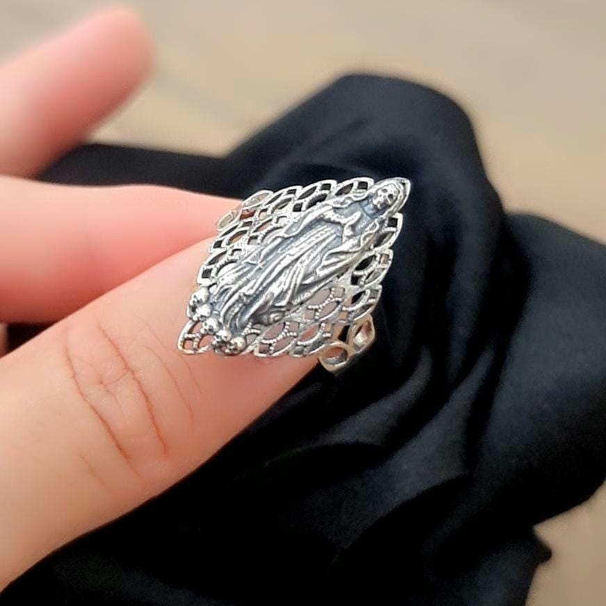 Santa Muerte Ring 925 Silver - Beautifully Crafted Santa Muerte Ring -Saint Death Ring unique pattern
