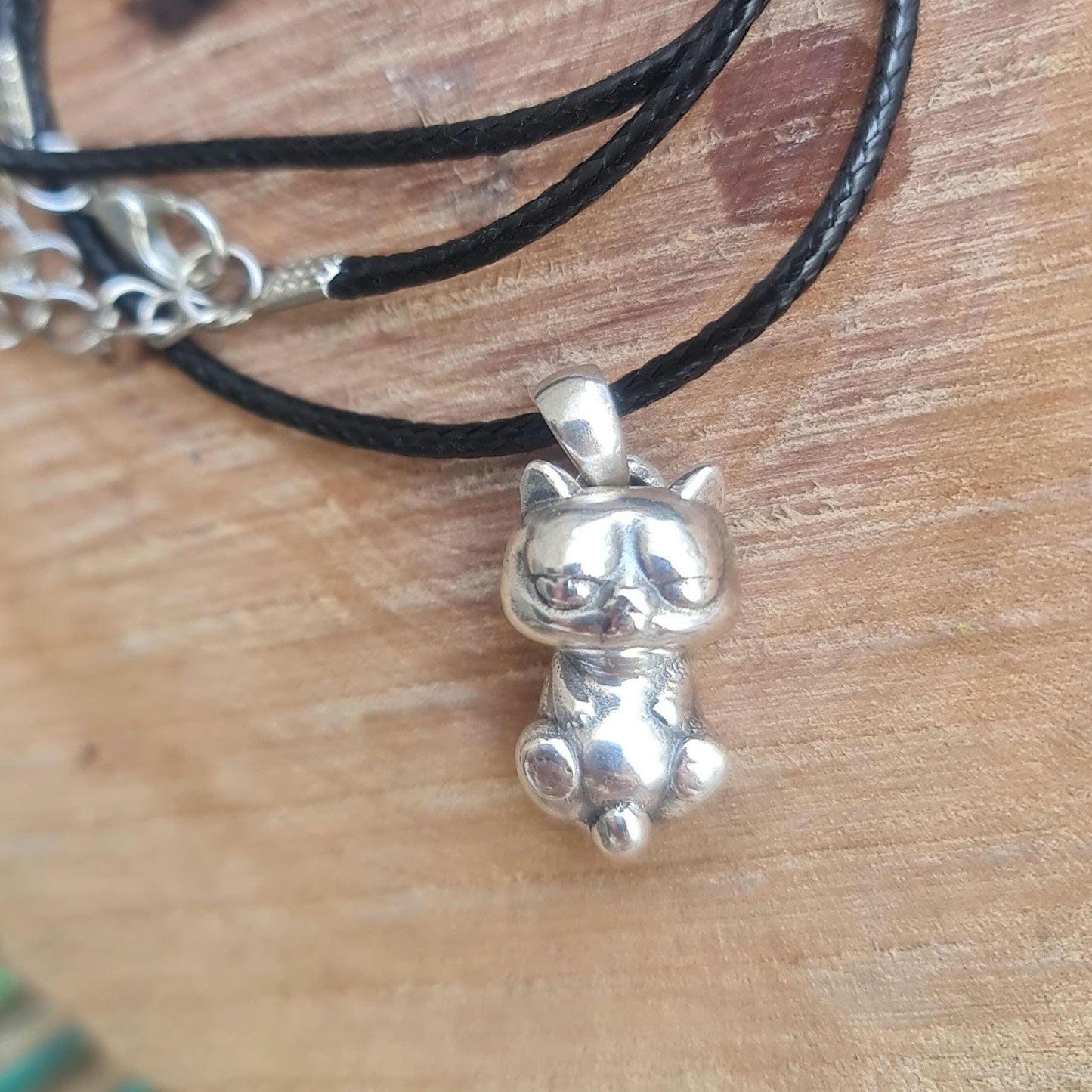 Handmade Sterling Silver Lazy Kitten Pendant - Cat Lover Jewelry