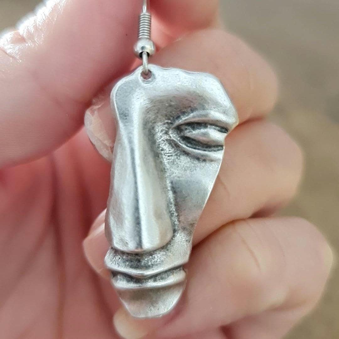 Abstract Face Dangle Earrings: Stainless Steel Modern Art Statement Piece