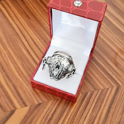 Handmade Sterling Silver Vic Rattlehead Skull Ring - Heavy Metal Biker Jewelry