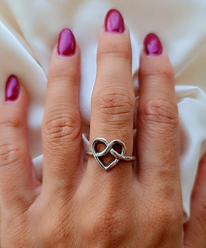 Handmade Sterling Silver Heart Knot Ring: Minimalist Love Jewelry