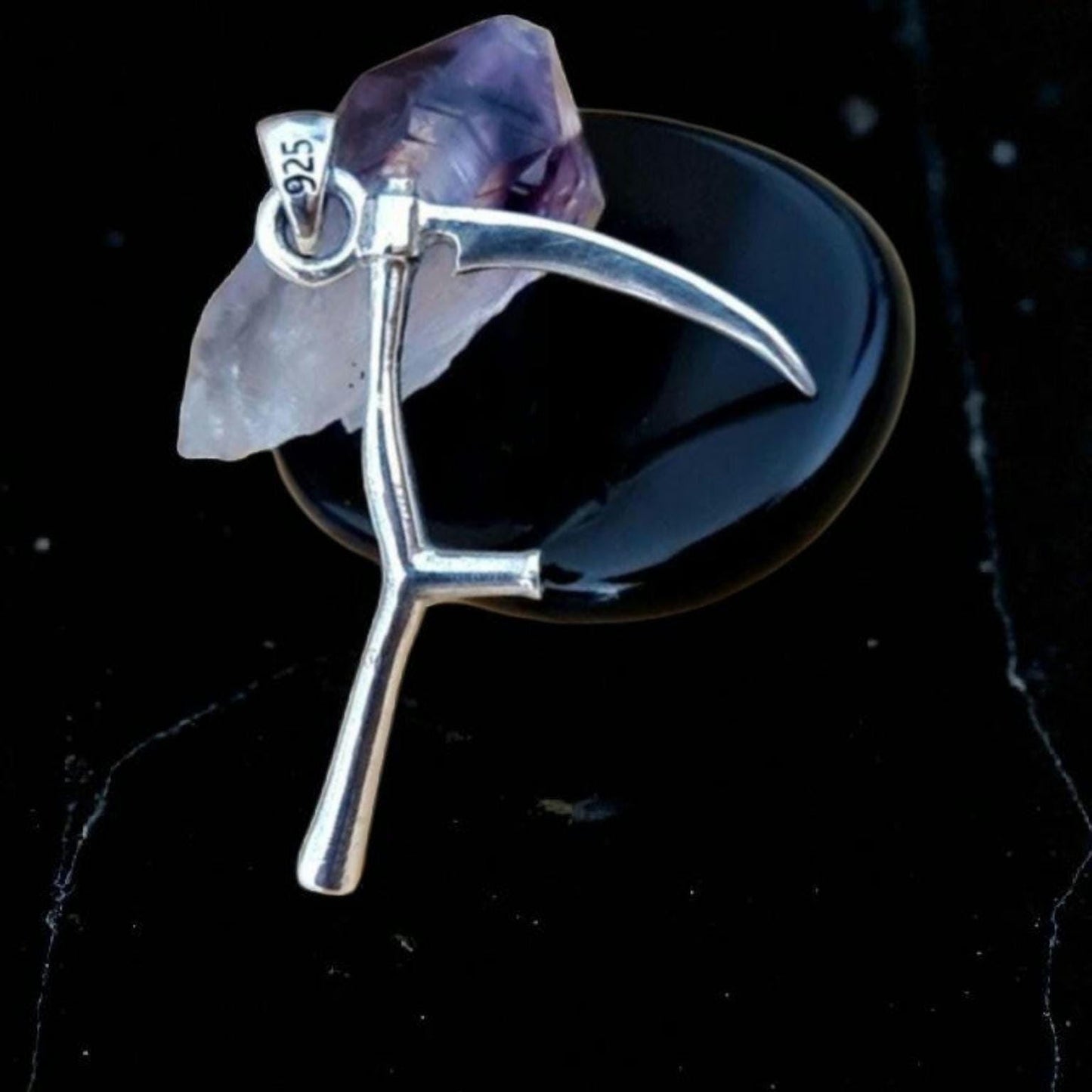 Sterling Silver Grim Reaper Scythe Pendant: Gothic Handmade Jewelry