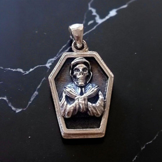 Handmade Sterling Silver Misfit Skull Coffin Pendant - Gothic Horror