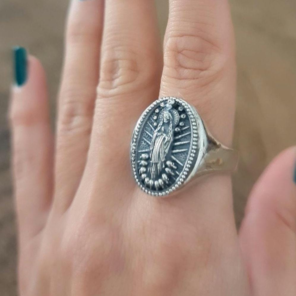 Handmade Sterling Silver Santa Muerte Ring: Gothic Mexican Jewelry