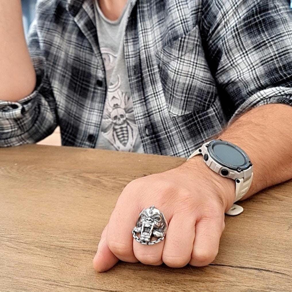Handmade 925 Silver   Motorhead War Pig Ring: Gothic Rockstar Jewelry