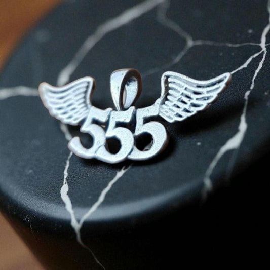 555 Angel Number Sterling Silver Pendant Necklace with Wings