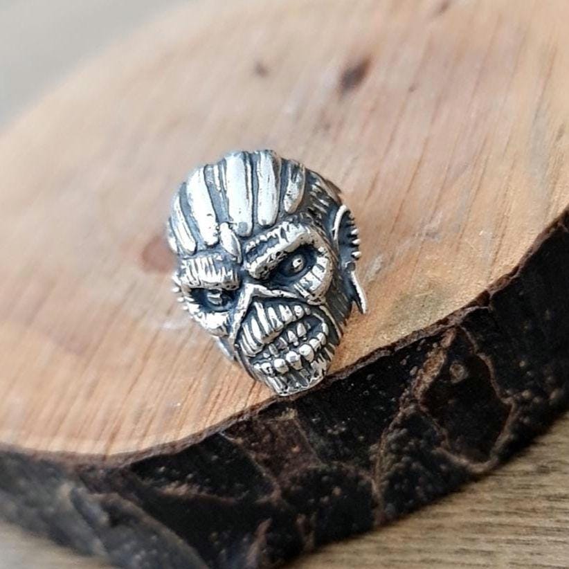 Iron Maiden Book of Souls -Eddie Mayan Warrior Skull Ring -solid -Unique design-Rock  Heavy metal sterling silver