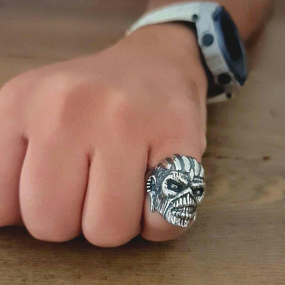 Iron Maiden Book of Souls -Eddie Mayan Warrior Skull Ring -solid -Unique design-Rock  Heavy metal sterling silver