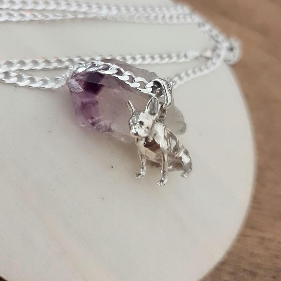 French Bulldog figurine Necklace  Animal Pendant  925 Silver - High-Detailed Solid  - Gift for Frenchay Lovers