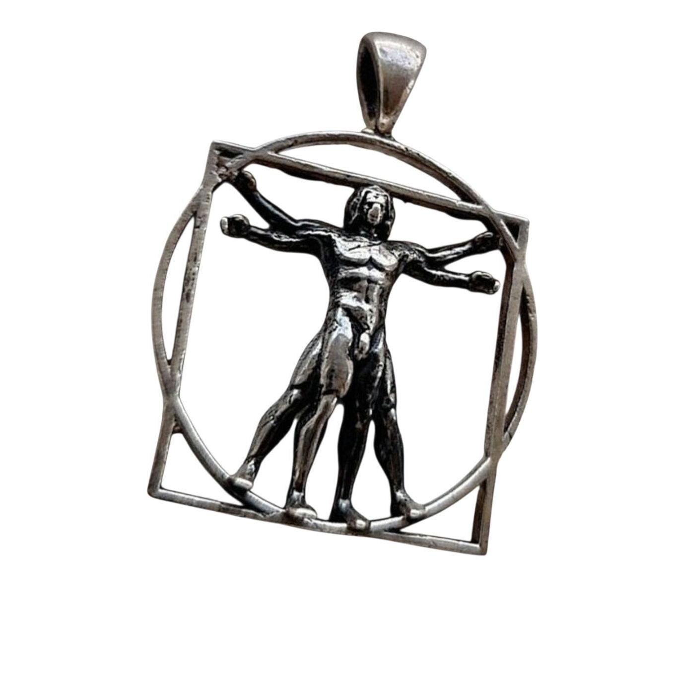 Vitruvian Man sterling Silver Pendant -  Leonardo da Vinci's Renaissance Art -  Artistic gift