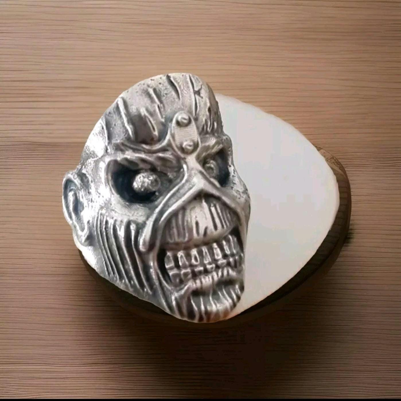 Handmade Sterling Silver Eddie Skull Ring - Biker Punk Rock