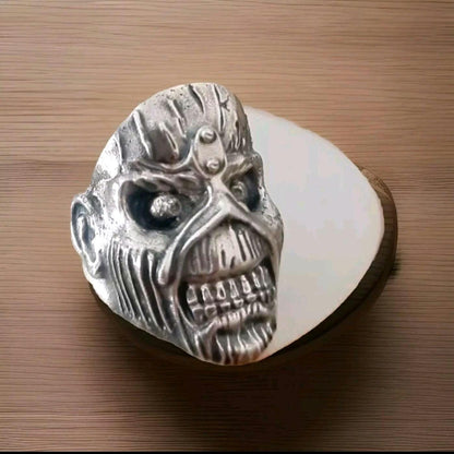 Handmade Sterling Silver Eddie Skull Ring - Biker Punk Rock