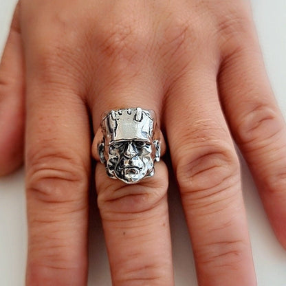 Handmade Sterling Silver Frankenstein Ring: Gothic Horror Jewelry