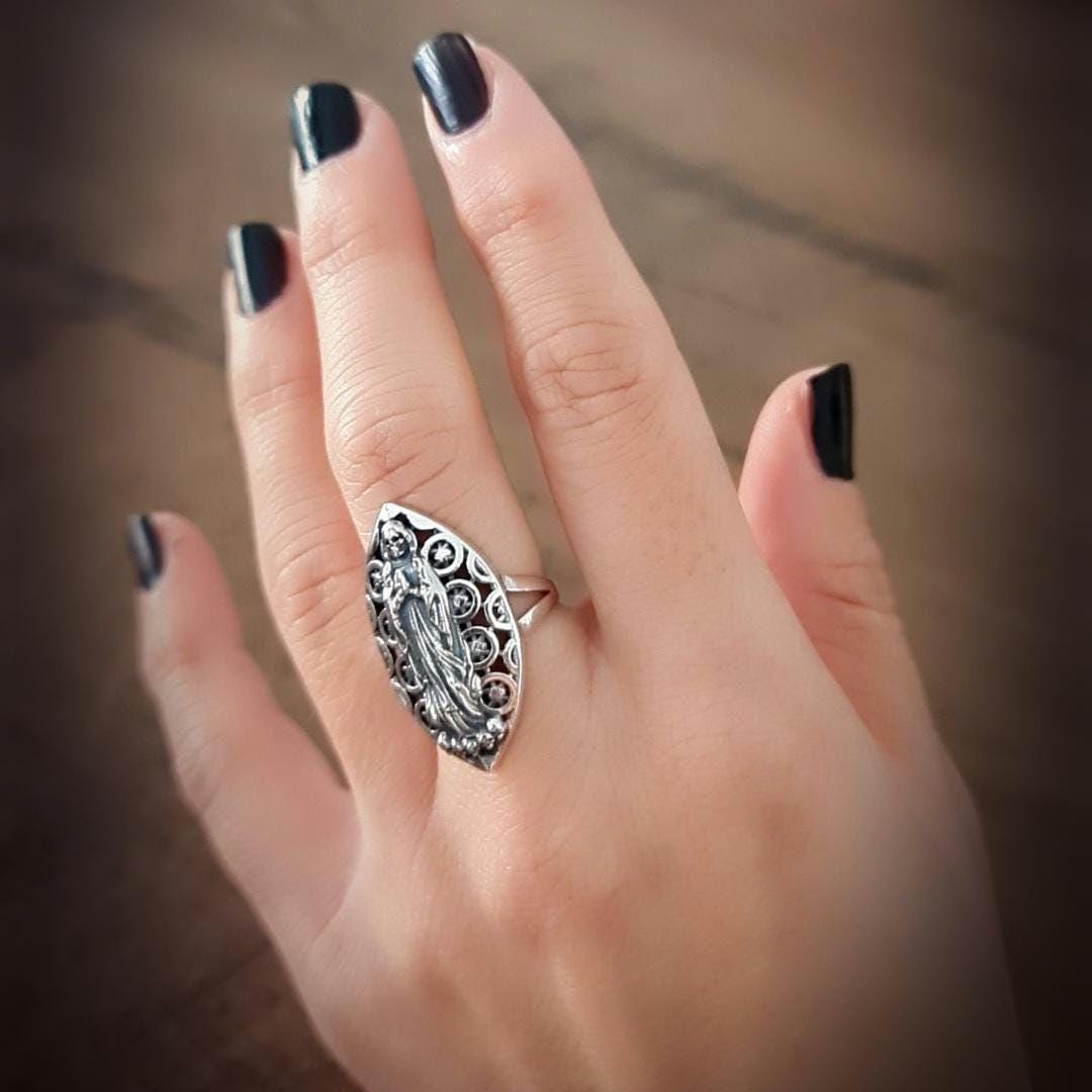 Santa Muerte Ring  925 Silver - Handcrafted Santa Muerte Ring -Saint Death Ring with modern pattern