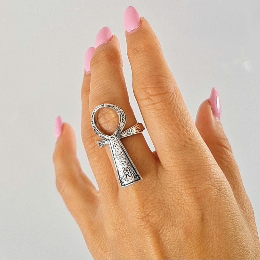 Handmade Sterling Silver Ankh Ring: Egyptian Key of Life Jewelry