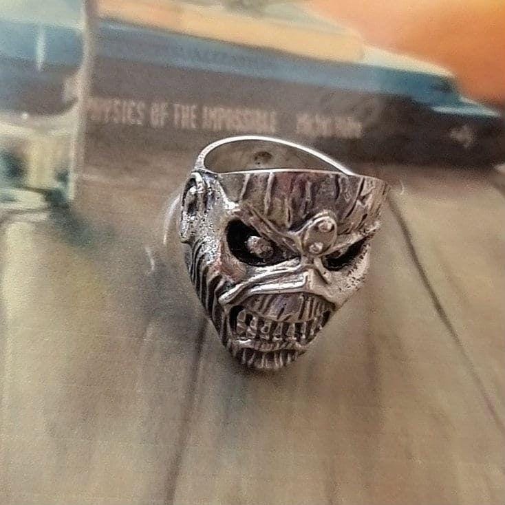 Handmade Sterling Silver Eddie Skull Ring - Biker Punk Rock