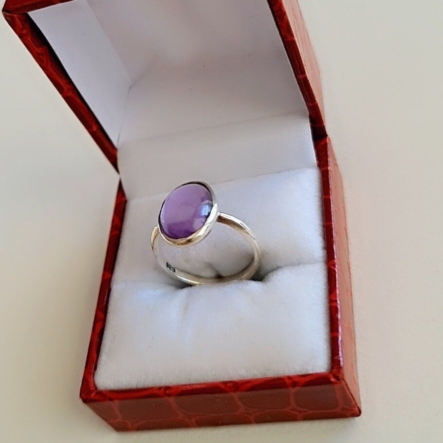 Handmade Oval Amethyst Ring: 925 Sterling Silver, February Birthstone