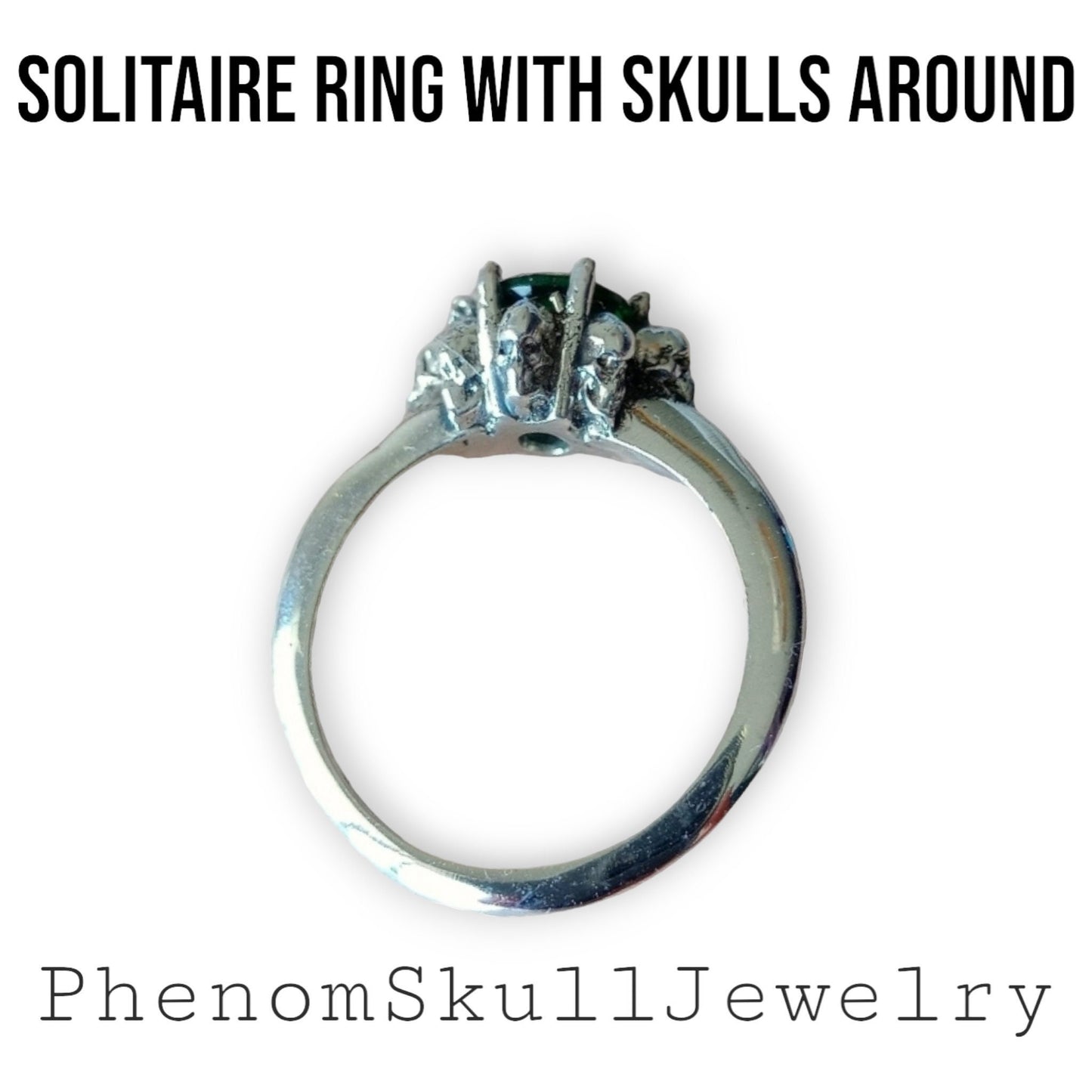 Handmade Gothic Skull Sterling Silver Solitaire Ring with Zircon