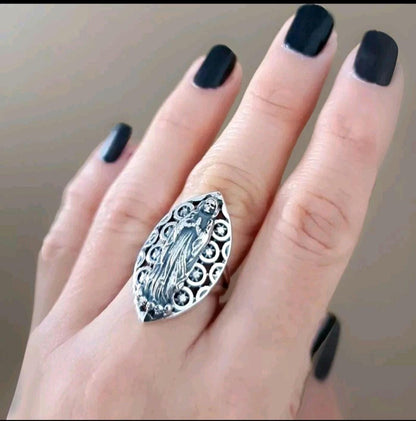 Santa Muerte Ring  925 Silver - Handcrafted Santa Muerte Ring -Saint Death Ring with modern pattern