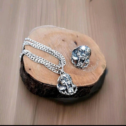 Snaggletooth War Pig Pendant-  Sterling Silver-Heavy Duty Design for the Ultimate Rockstar
