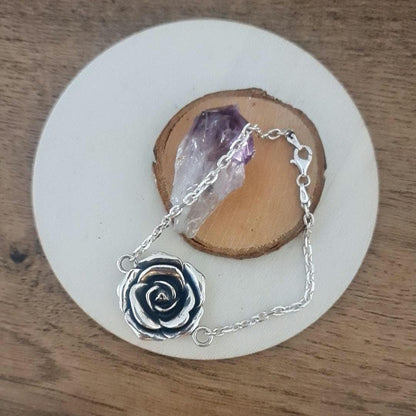 Sterling Silver Rose Bracelet: Chunky Elegant Flower Jewelry