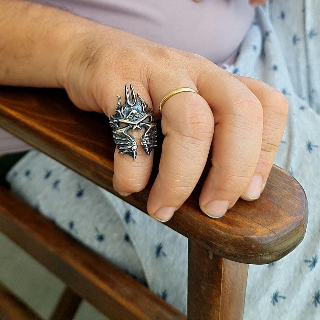 Handmade Sterling Silver Lich King Helmet Ring - Warcraft Inspired