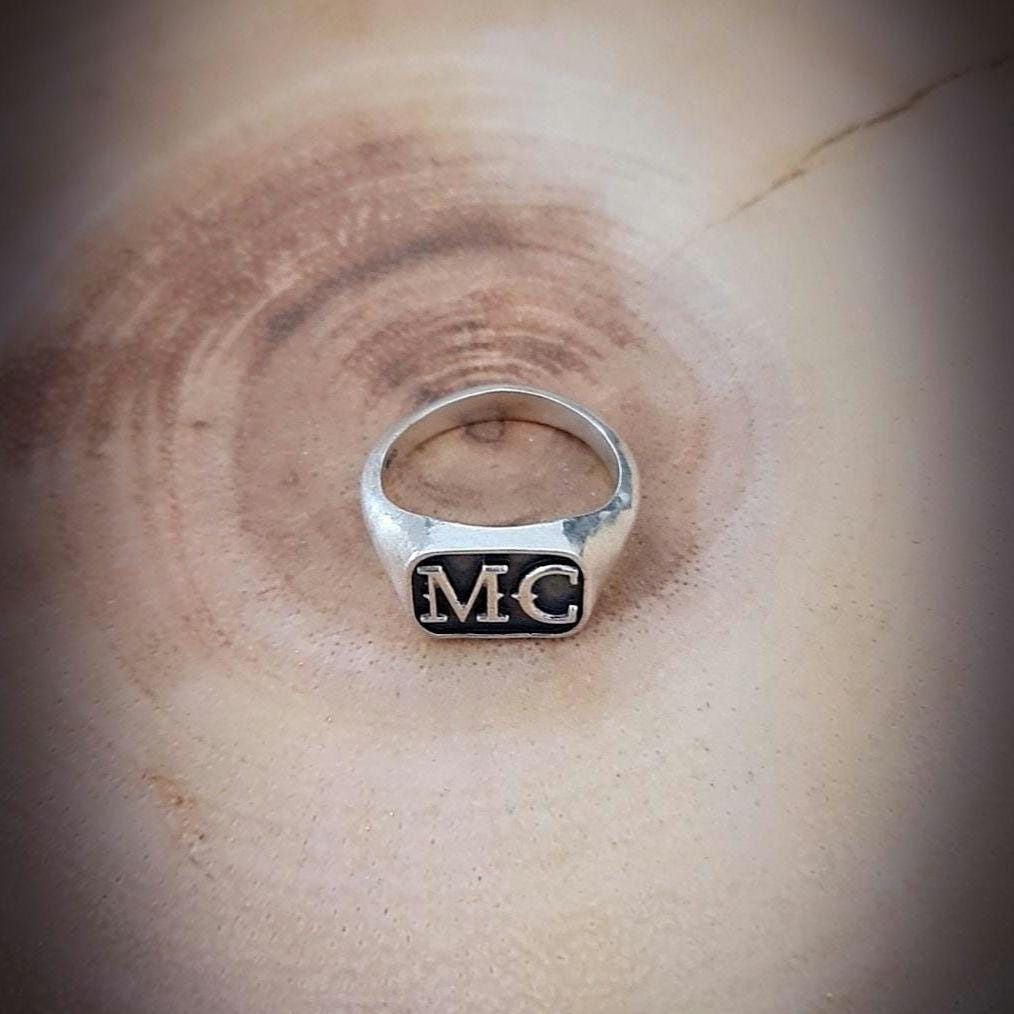 Handmade Sterling Silver MC Biker Ring: Edgy Outlaw Motorcycle Jewelry