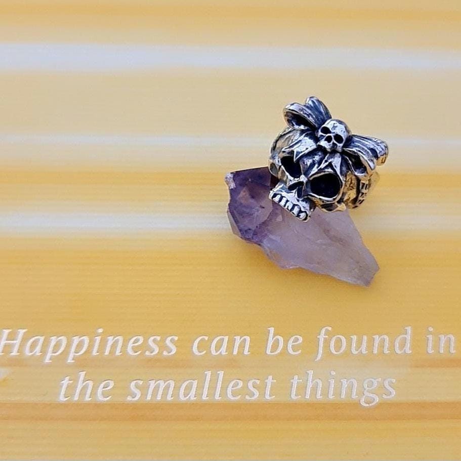 Handmade Sterling Silver Skull Ring with Bow Tie: Gothic Unisex Jewelry