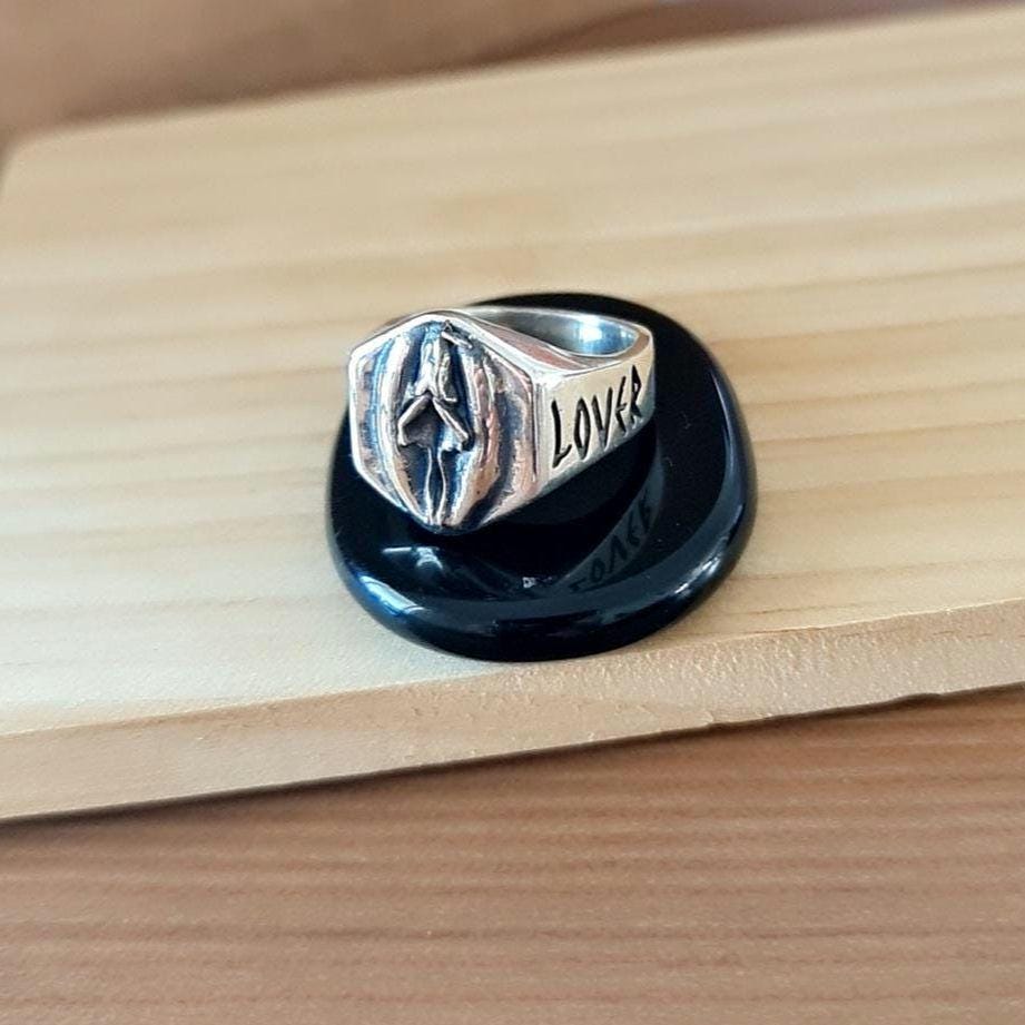 Handmade Gothic Sterling Silver "PU**Y LOVER" Ring