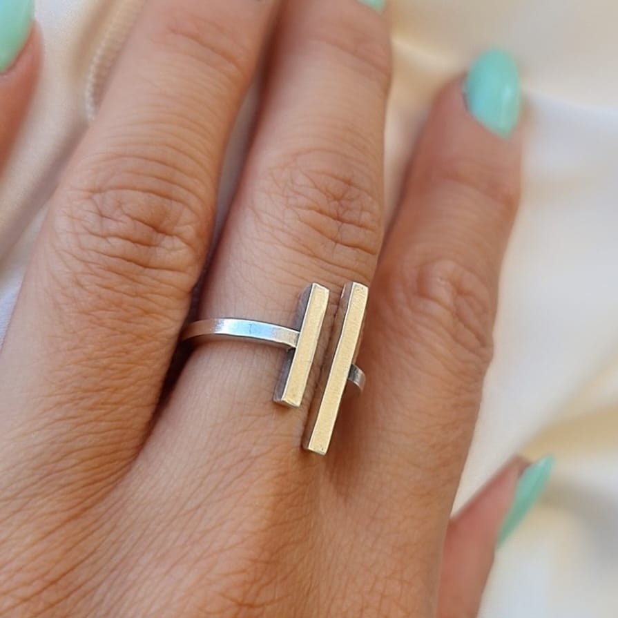 Handmade Sterling Silver Parallel Bars Ring: Minimalist Geometric Jewelry