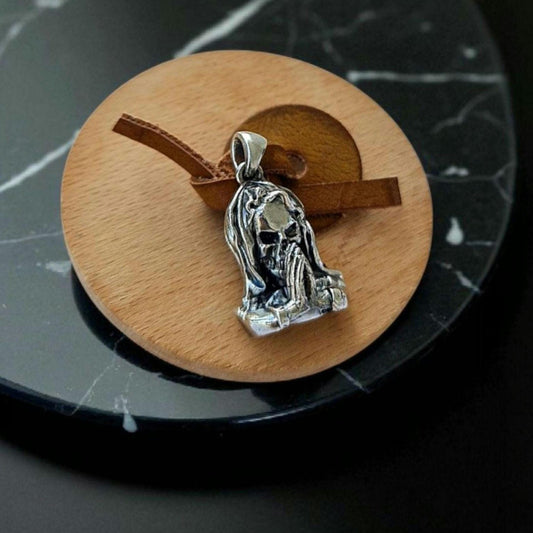 Handmade Gothic Santa Muerte 925 Silver Pendant