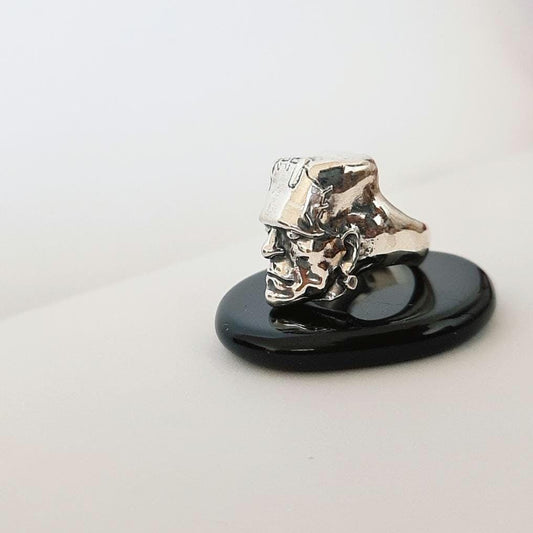 Handmade Sterling Silver Frankenstein Ring: Gothic Horror Jewelry