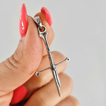 The Breaking of Narsil Sword, LOTR, Fantasy Elven  Gothic - Medieval jewelry Cosplay lover broken Cross 925 Sterling Silver