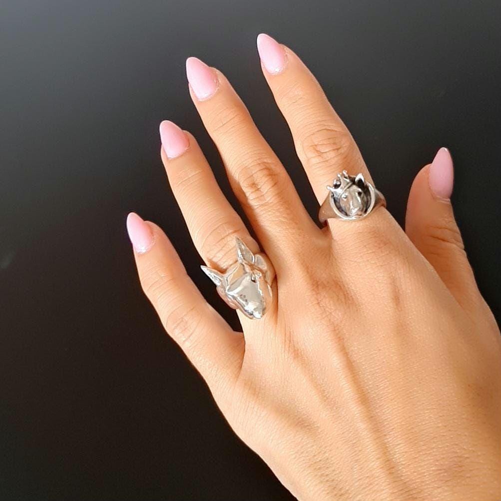 Sterling Silver Bull Terrier Ring with Crown: Handmade Dog Lover Jewelry