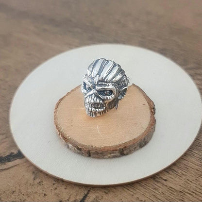 Iron Maiden Book of Souls -Eddie Mayan Warrior Skull Ring -solid -Unique design-Rock  Heavy metal sterling silver