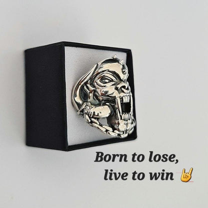 Handmade 925 Silver   Motorhead War Pig Ring: Gothic Rockstar Jewelry