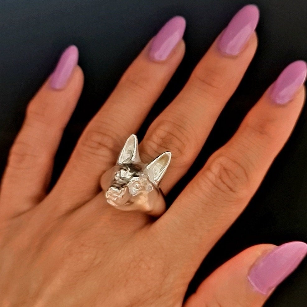 Handmade Sterling Silver German Shepherd Ring: Animal Jewelry