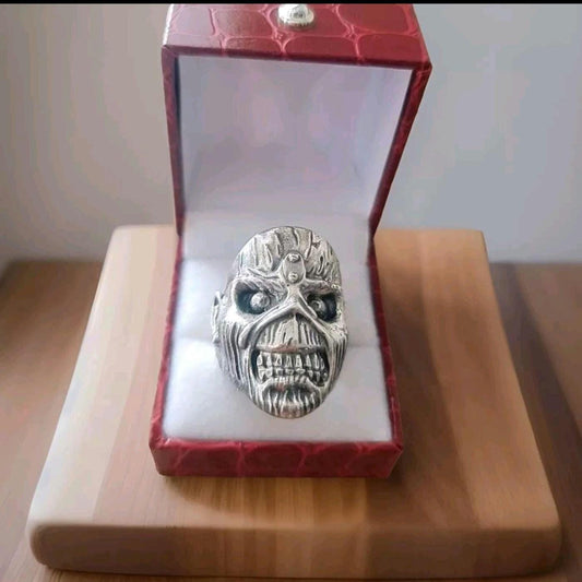 Handmade Sterling Silver Eddie Skull Ring - Biker Punk Rock