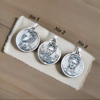 Sterling Silver Frida Kahlo Pendant: Artistic Symbolic Necklace