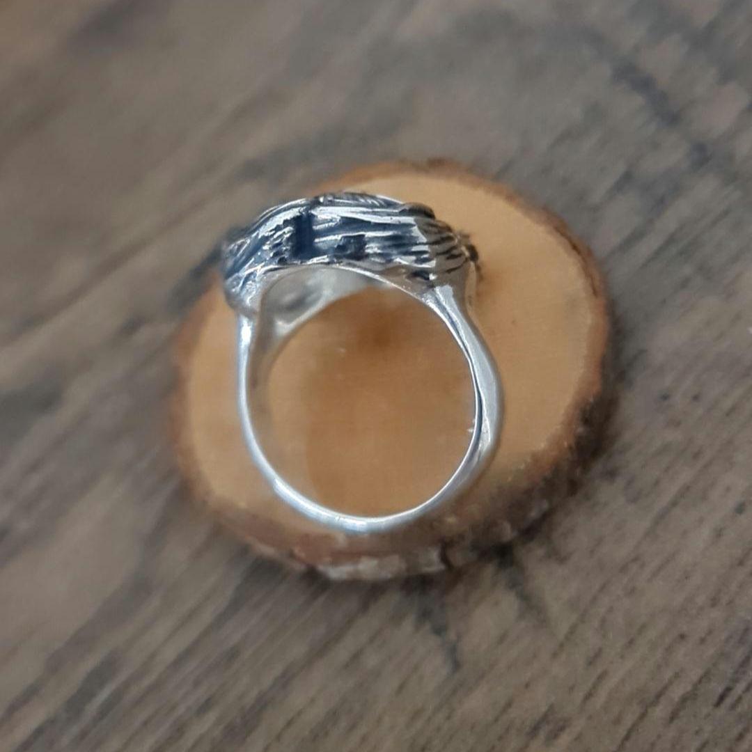 Handmade Sterling Silver Eddie Skull Ring: Biker Rock Pendant